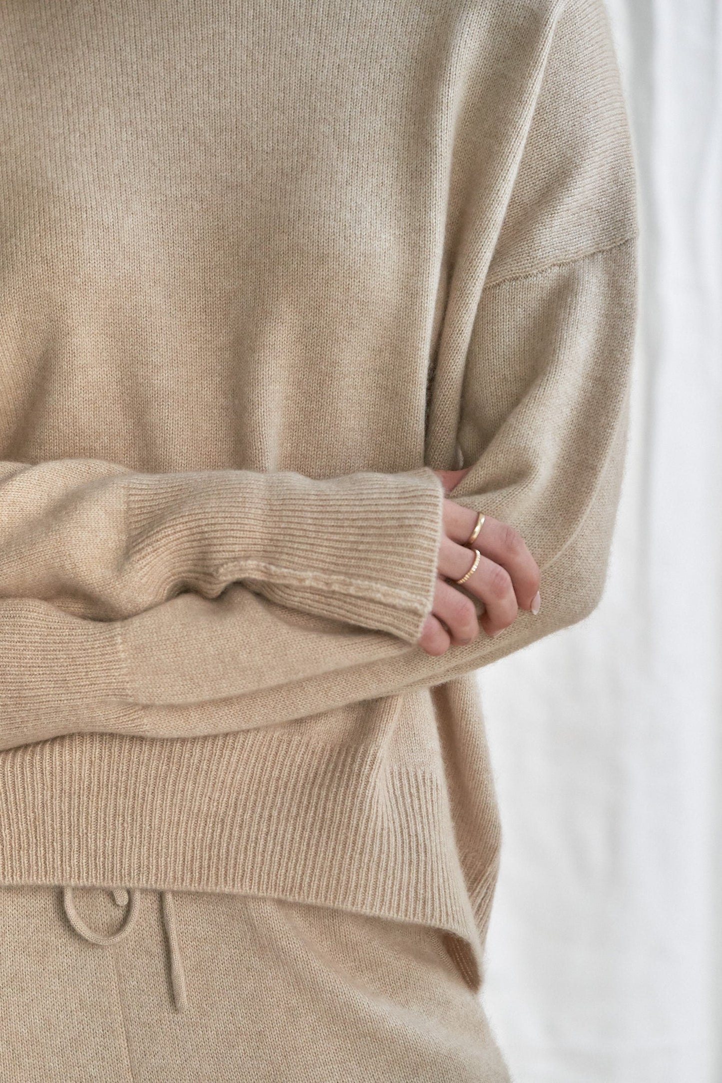 The Arlo Sweater – Oatmeal Cashmere with Rolled Edges