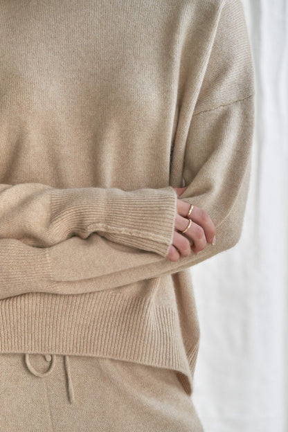 The Arlo Sweater – Oatmeal Cashmere with Rolled Edges